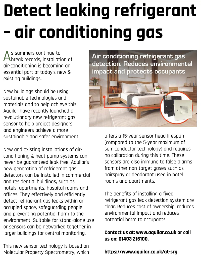 Aquilar AT-SRG refrigerant air con leak sensor featured in Sustainability Today